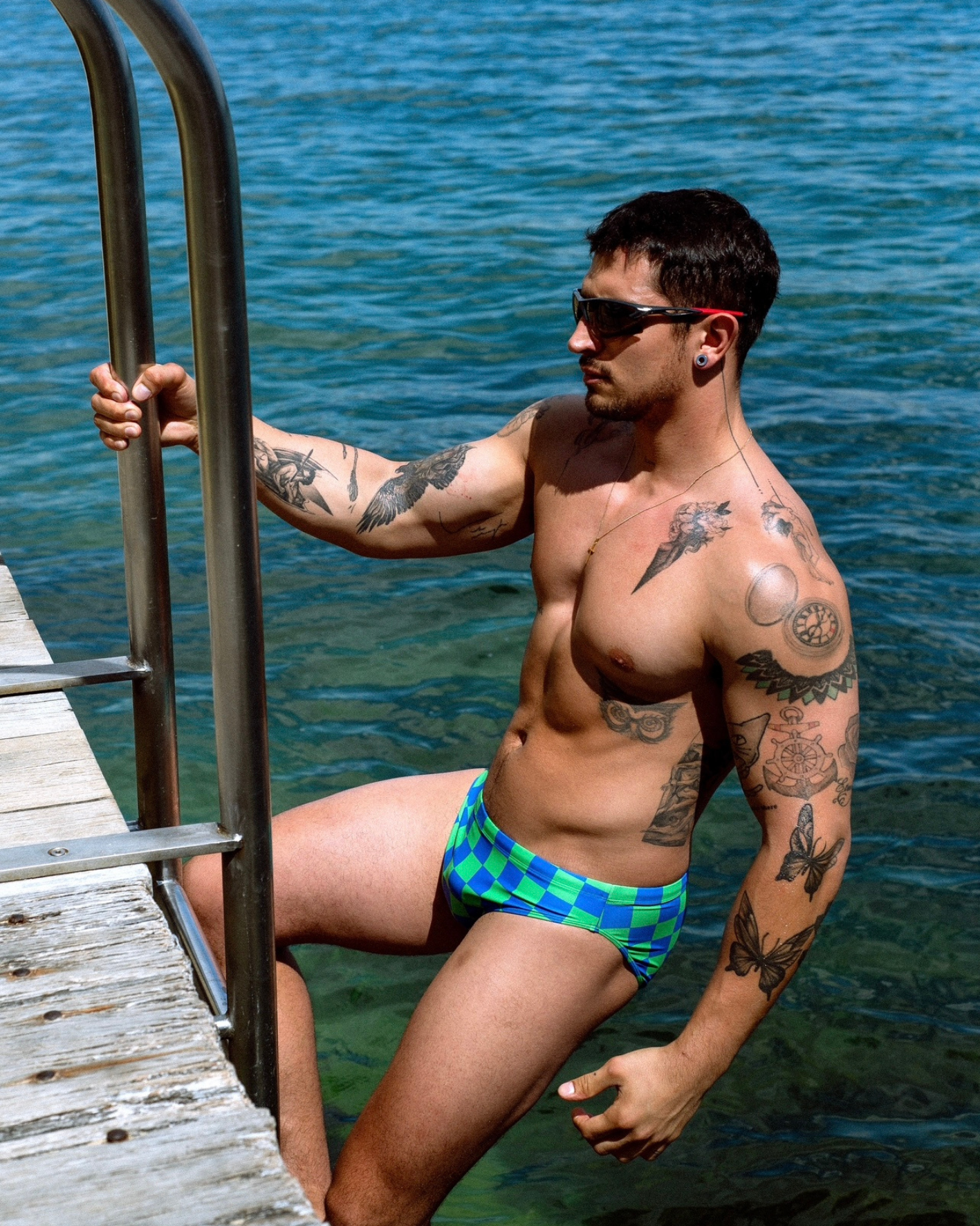 Donatello Brief in Blue & Green Grid Print - RESTOCKING DEC 20TH