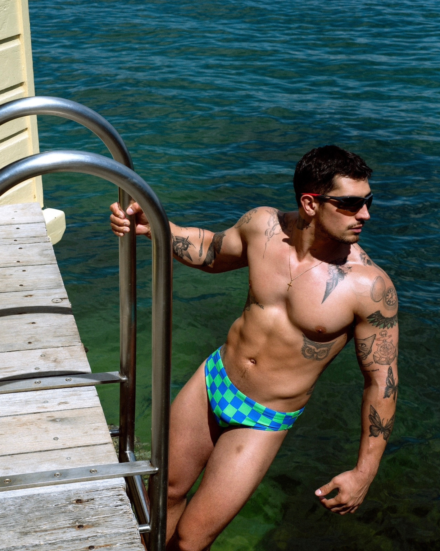 Donatello Brief in Blue & Green Grid Print - RESTOCKING DEC 20TH