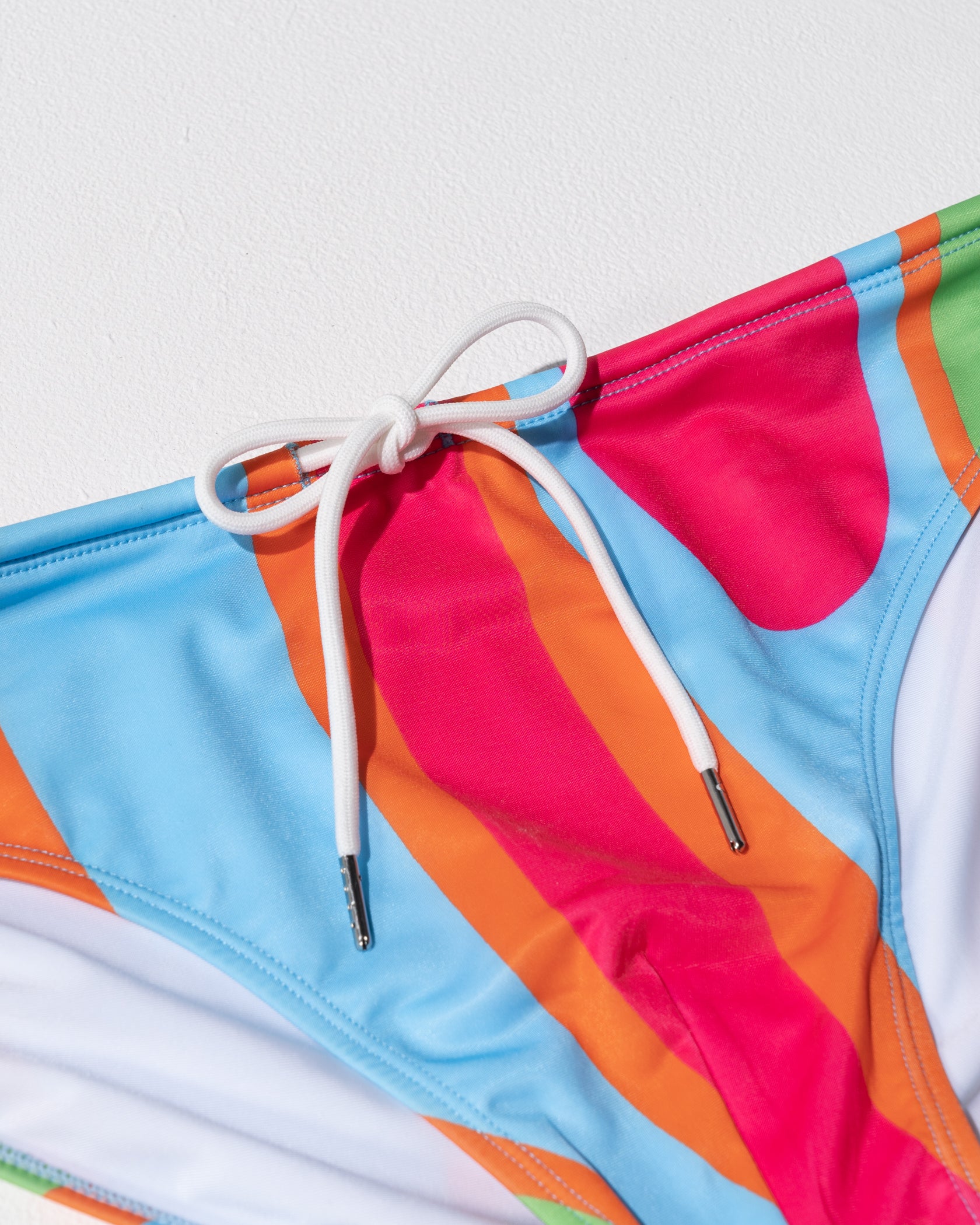 Detailed close up of colourful men's swim brief